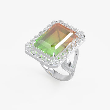Emerald-Cut Bi-Color Tourmaline Gemstone Ring