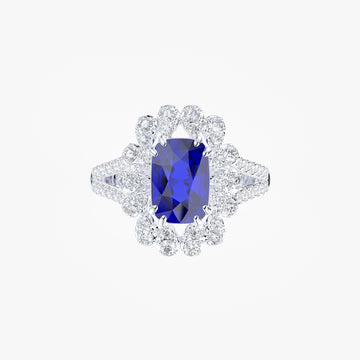 Elegant Blue Sapphire and Diamond Halo Ring