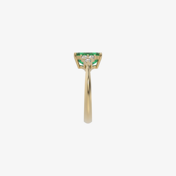 Radiant Emerald & Diamond Ring in 18K Gold.