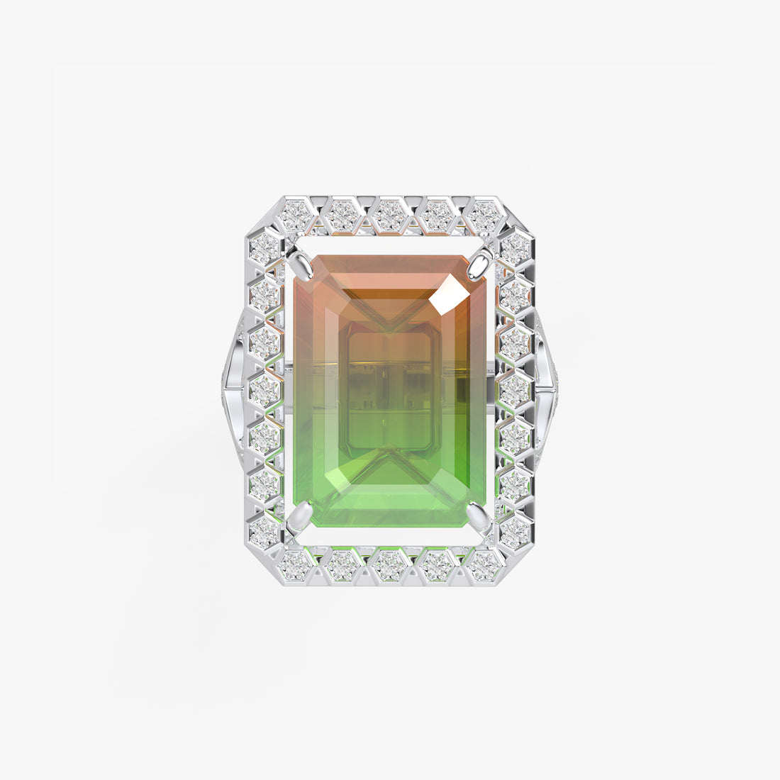 Emerald-Cut Bi-Color Tourmaline Gemstone Ring