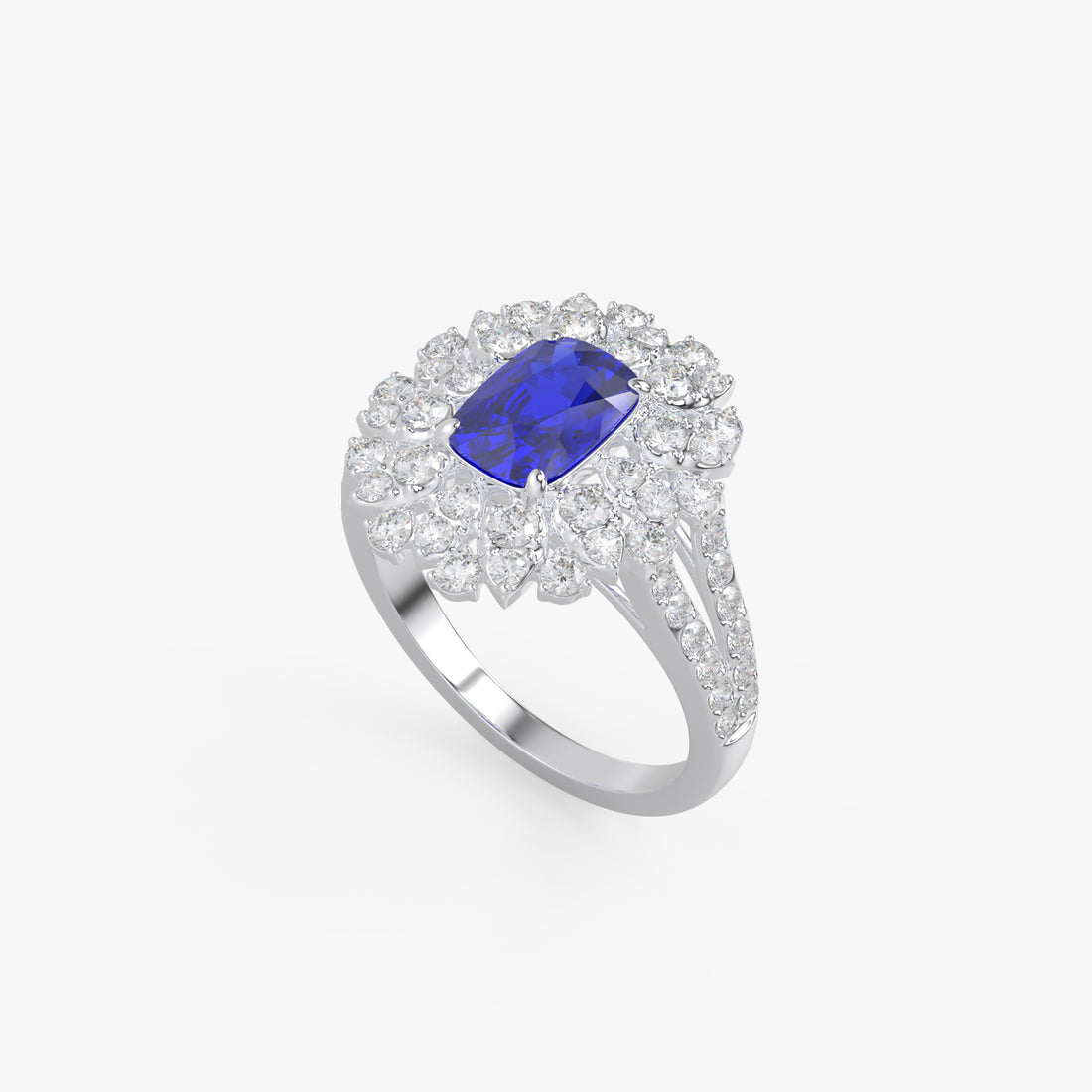 Elegant Blue Sapphire and Diamond Halo Ring