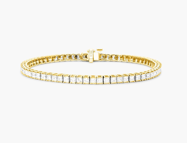 18K Yellow Gold Princess Cut Diamond Tennis Bracelet (5.00 CTW - F-G / VS1-VS2)
