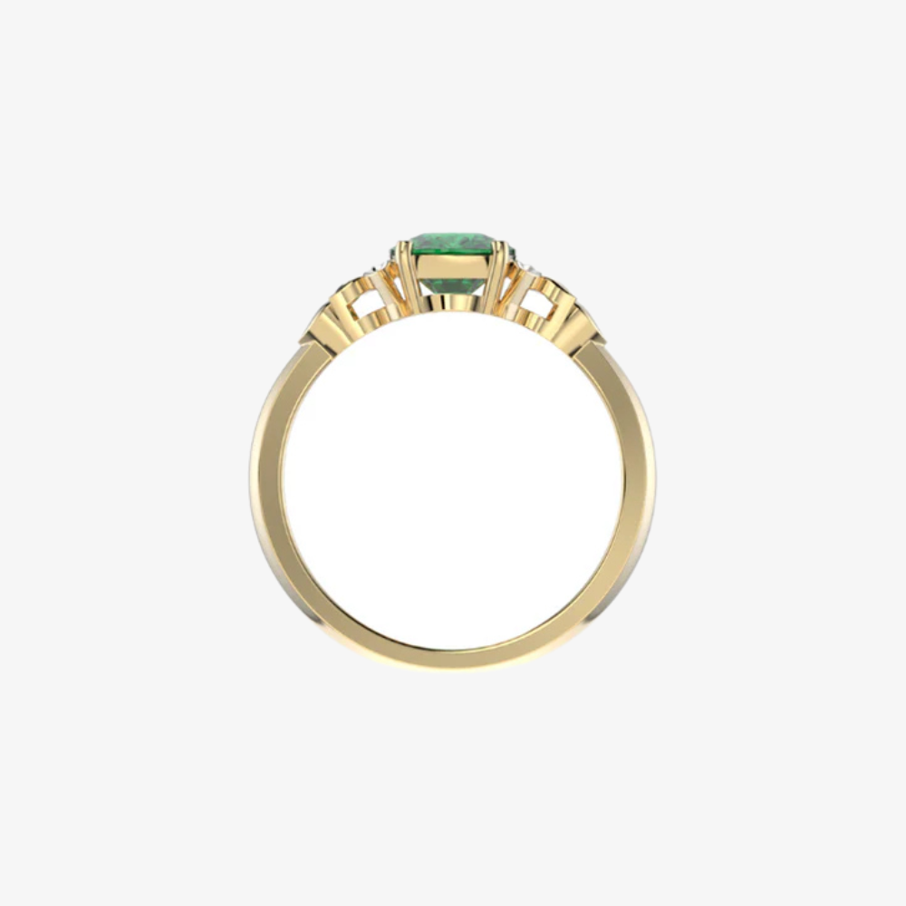 Elegant 18K Gold Ring with 1.35 Ct Blue Emerald – Floral Design.