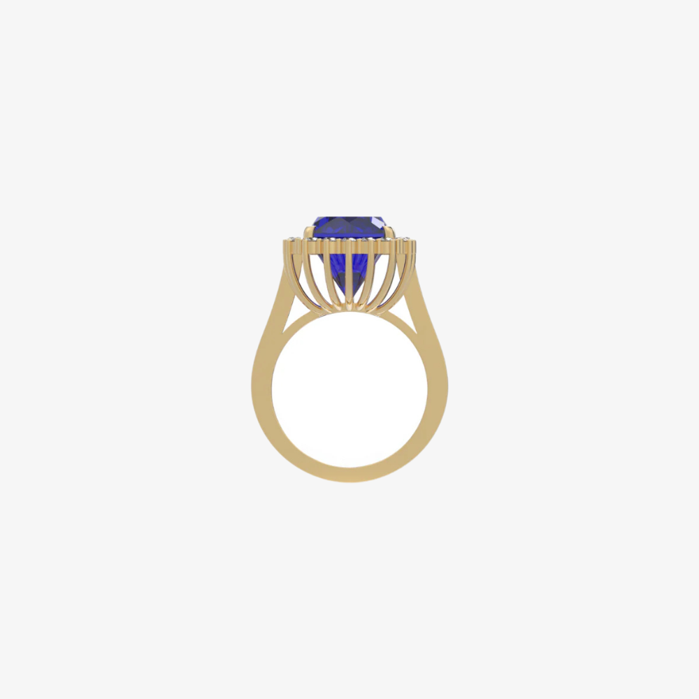 Luxury 18K Gold Cushion-Cut Blue Gemstone Ring with Diamonds.