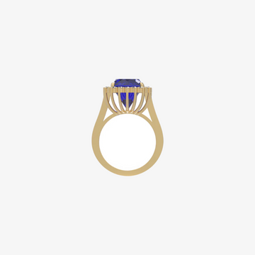 Luxury 18K Gold Cushion-Cut Blue Gemstone Ring with Diamonds.