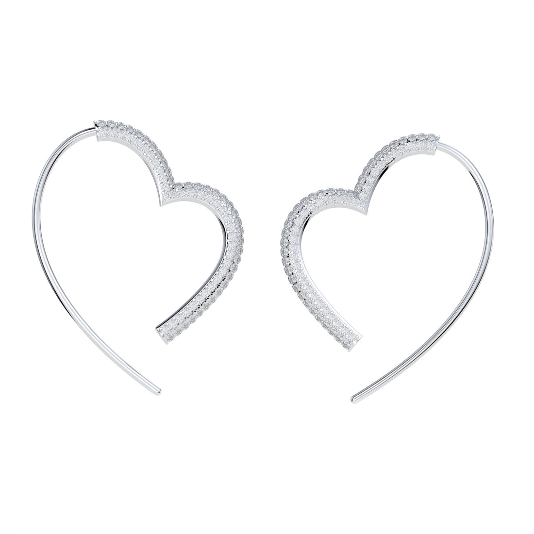 18K White Gold Heart Hoop Earrings with Pave Stones