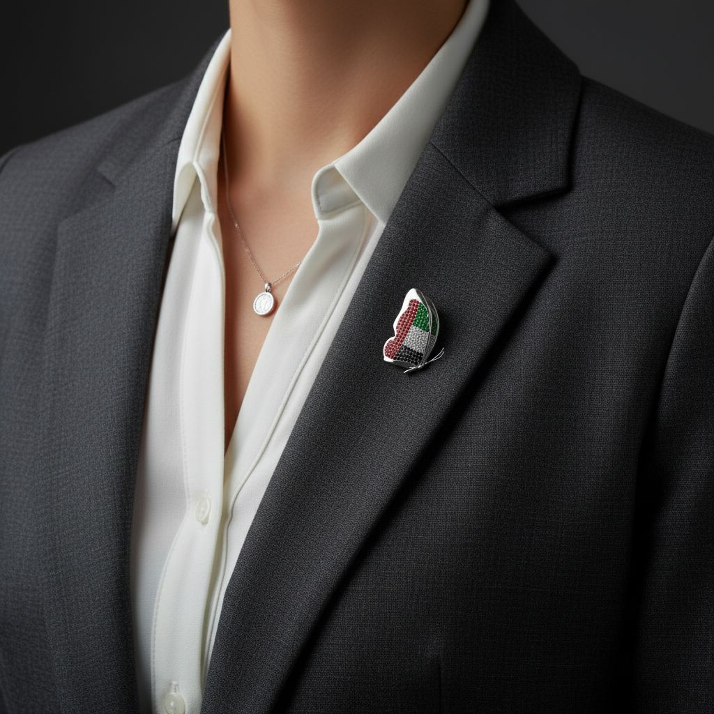 UAE National Day Butterfly Brooch - Sterling Silver - Moissanite