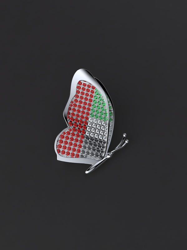 UAE National Day Butterfly Brooch - Sterling Silver - Moissanite
