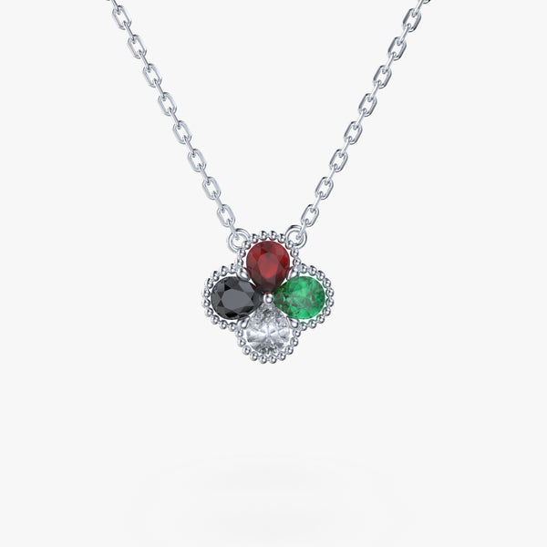UAE National Day Clover Pendant - Sterling Silver - Moissanite